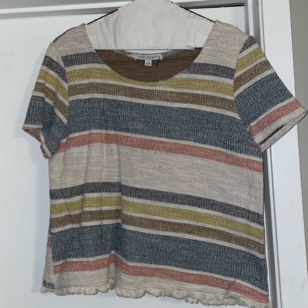 Green Envelope large striped slight cropped Top